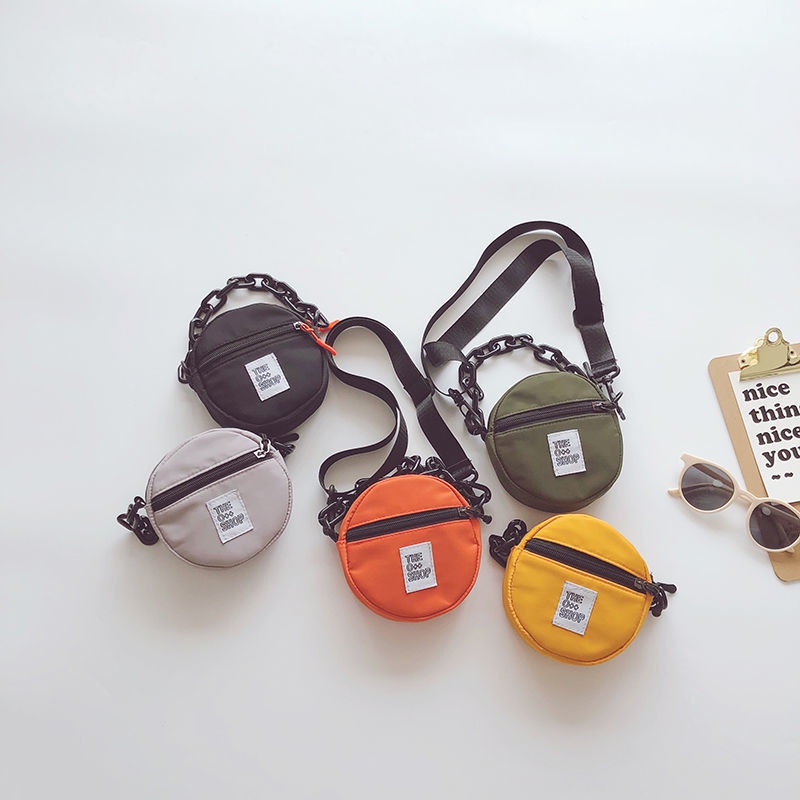 Túi Đeo Chéo Mini Hình Tròn Bằng Vải Bạt Thời Trang Hàn Quốc 2022 Phong Cách Đường Phố Mới Cho Bé Trai