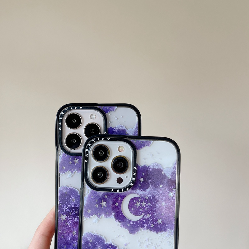 Ốp Điện Thoại Nhựa PC Cứng Mạ Màu Hình Bầu Trời Đêm Cho iPhone 14 14Pro 11 12 13 Pro Max