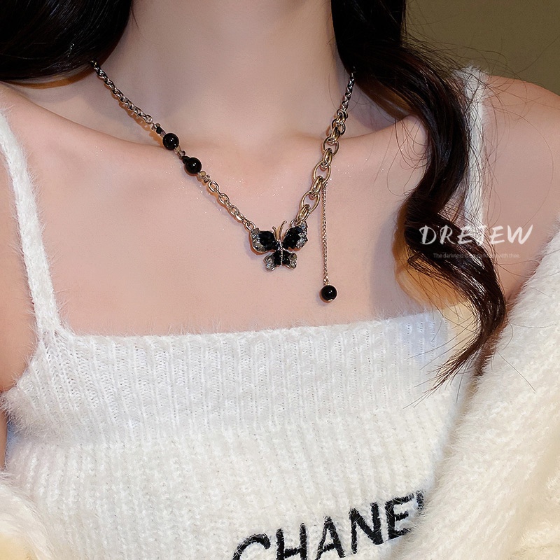 DREJEW Dây Chuyền Kim Loại Mặt Hình Bướm Đính Đá Pha Lê Thời Trang Cao Cấp Dễ Phối Đồ