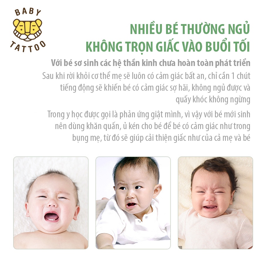 BABY TATTOO Túi Ngủ, Ủ Kén Vải Cotton Hữu Cơ Dạng Quấn Cho Bé Sơ Sinh Từ 3-9 Tháng TuổI