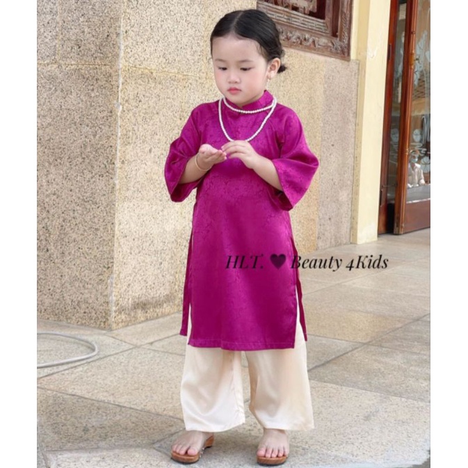 Áo Dài Cách Tân Bé Gái Gấm Lụa mềm 2 chi tiết