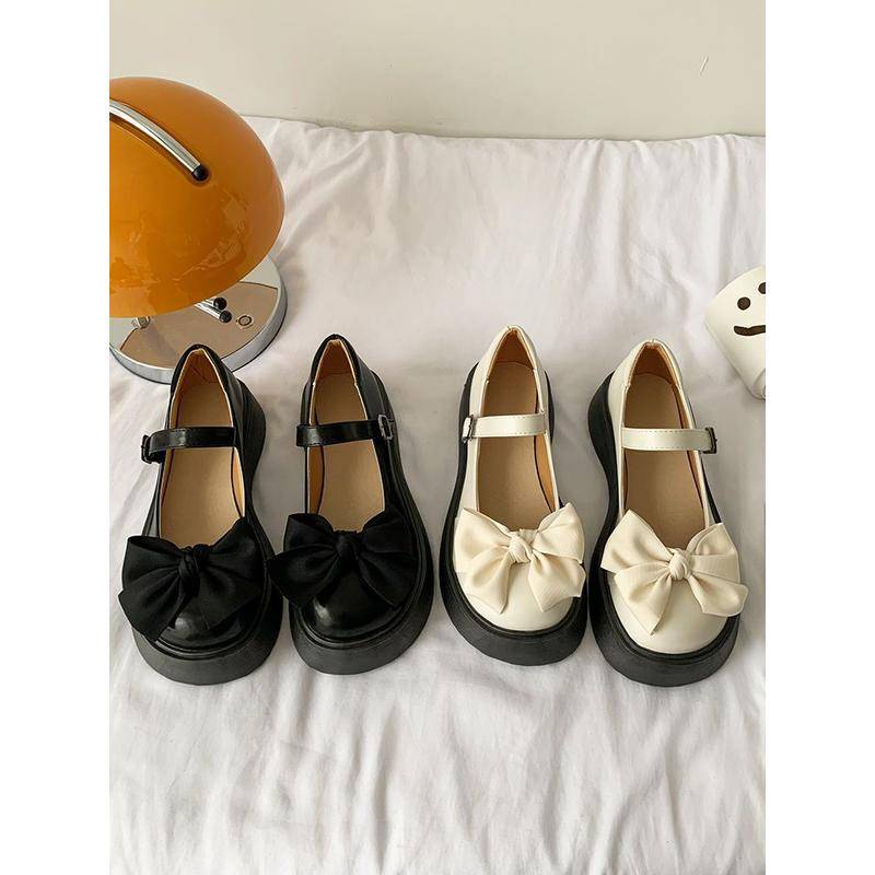 Giày Mary Jane Mùa Hè 2022 Đế Dày Thắt Nơ Bằng Da Phong Cách Pháp Cho Nữ