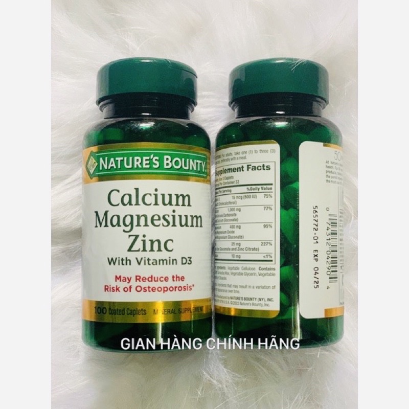 date/2025 Viên Uống Giúp Xương Chắc Khỏe Nature's Bounty Calcium Magnesium Zinc 100 Viên Date 2024