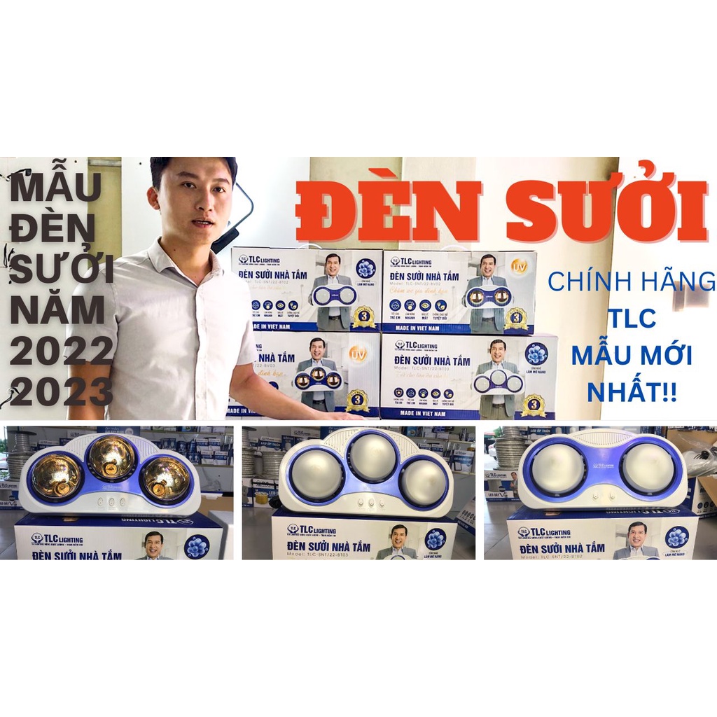 Đèn Sưởi Nhà Tắm 2 Bóng Mẫu 2022- Đèn Sưởi Chống Lóa Mắt, An Toàn Cho Bé - Bảo hành 36 tháng của TLC