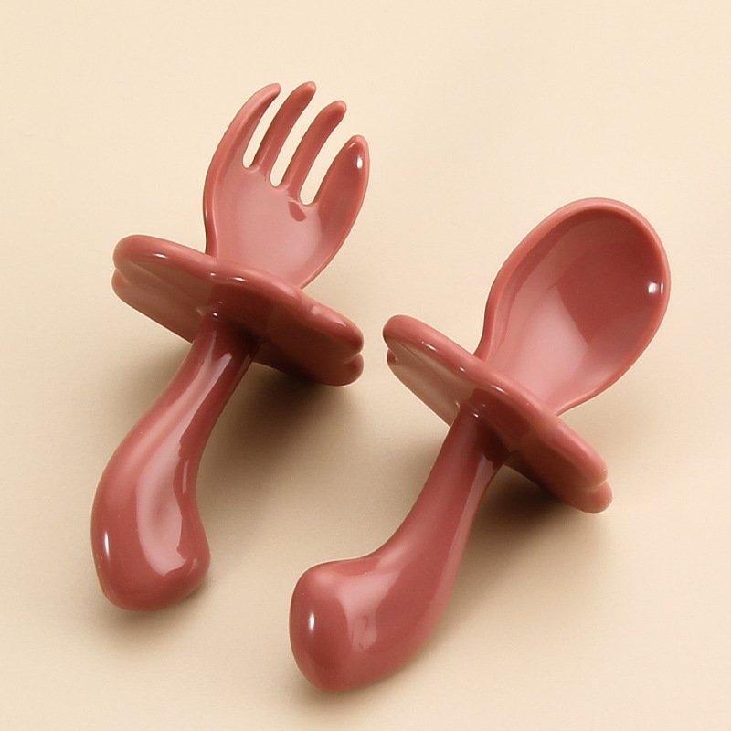 PVN53651 Set thìa dĩa cán ngắn cho bé tập ăn dặm có nút chặn chống hóc Giá Rẻ