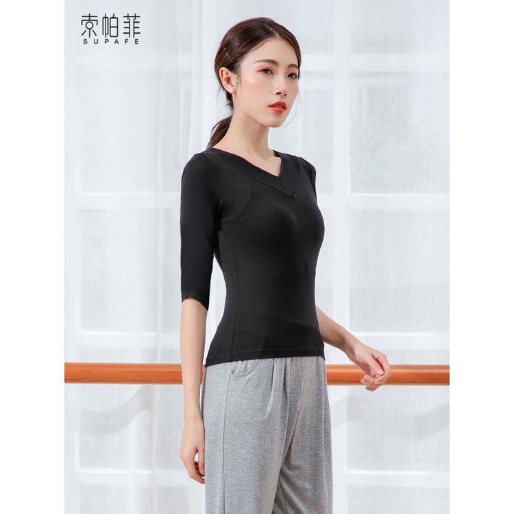 Bộ Trang Phục Tập Nhảy Latin Tay Dài Cổ Chữ V Màu Đen Dành Cho Nữ