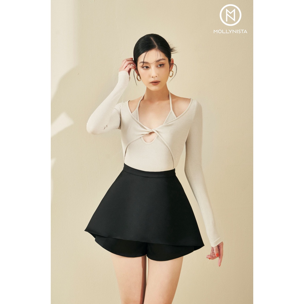 MOLLYNISTA - Quần váy Suzy đen xoè A thiết kế cao cấp nữ tính thanh lịch tiểu thư