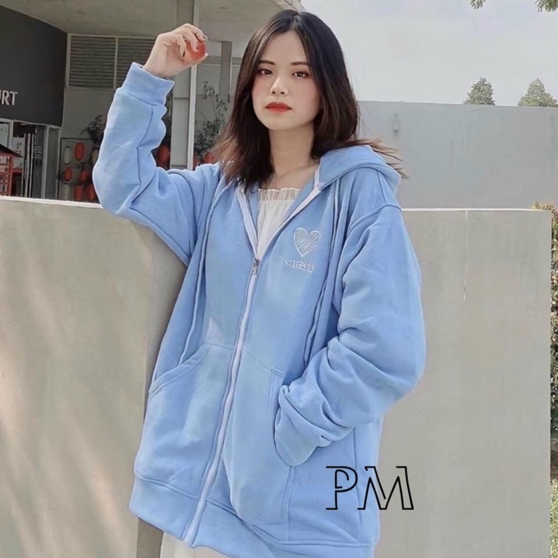 Áo khoá nỉ tim gạch chữ Hàn PM11