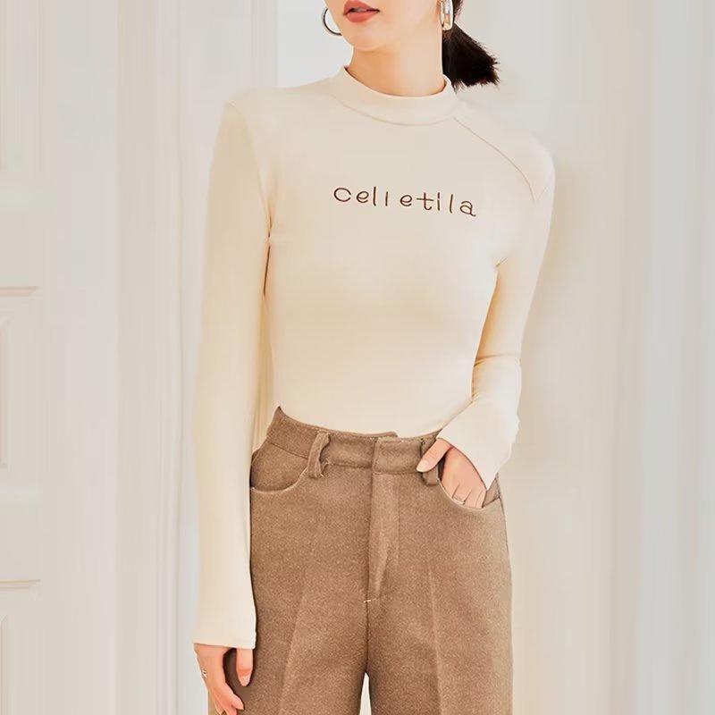 IELGY    Áo Thun Mỏng Tay Dài Cổ Lọ Ôm Dáng Thời Trang Cho Nữ