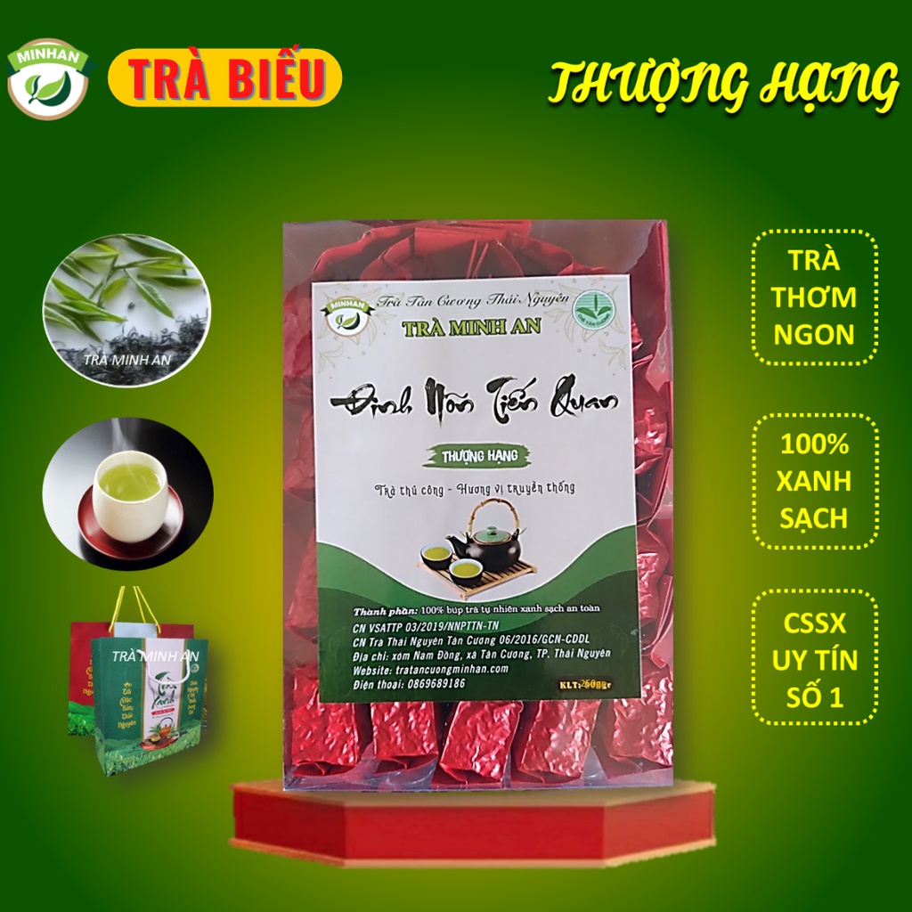 Trà (Chè) Đinh Tân Cương Thái Nguyên Tiến Quan Thượng Hạng - Hộp gói ấm kèm túi giấy - Trà Minh An