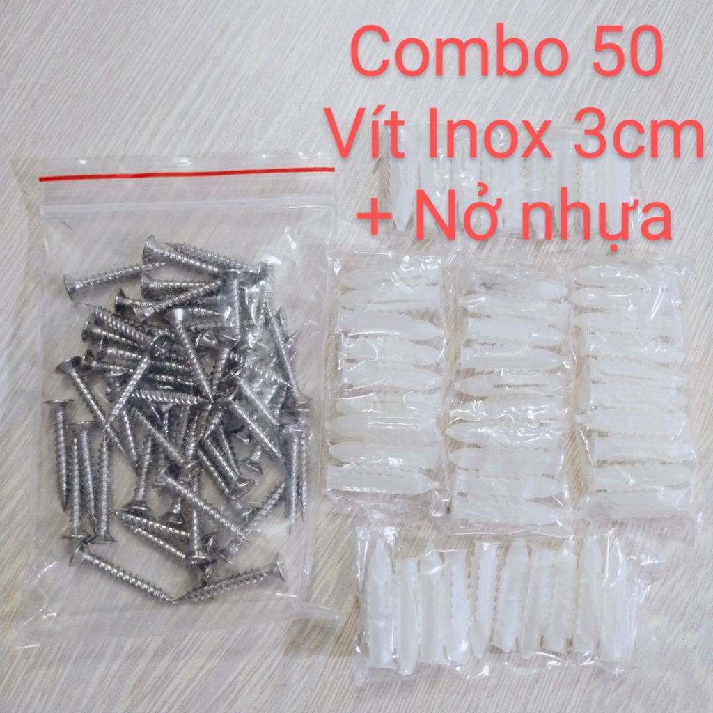 Combo 50 Vít Inox 3cm + nở nhựa