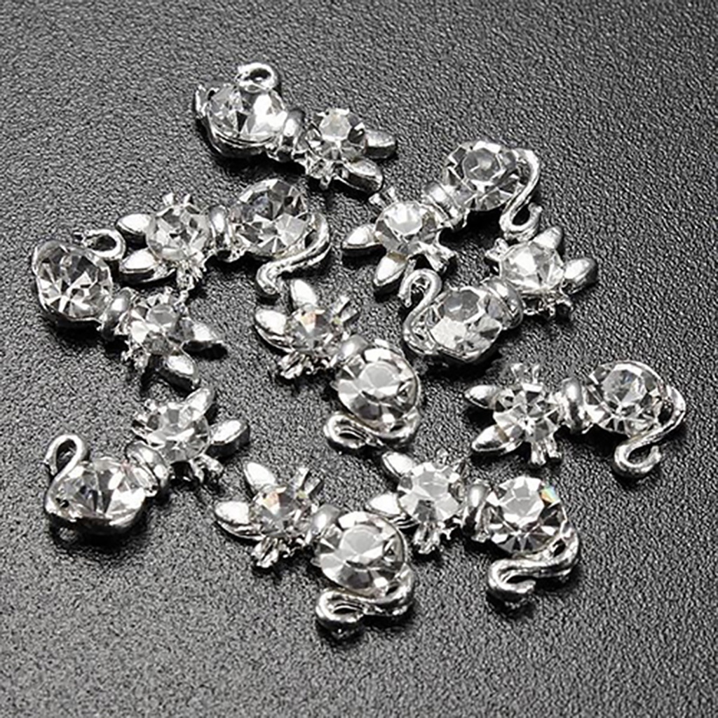 Bộ 10 Miếng Dán Móng Tay Hình Mèo Đính Đá Lấp Lánh Dễ Thương