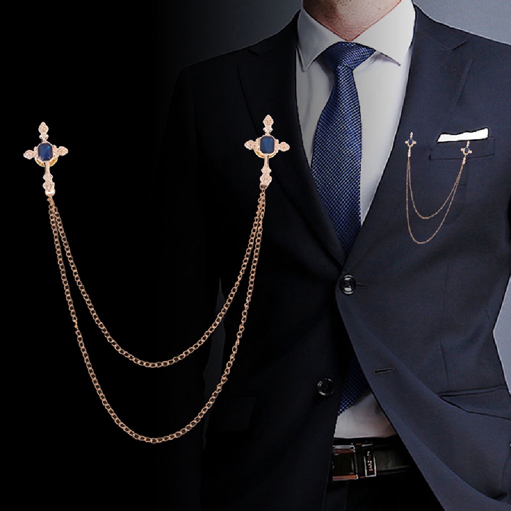 Ghim Cài Áo Hình Thánh Giá Đính Đá Phối Dây Xích Đôi Phong Cách Cổ Điển Thời Trang Cho Nam Và Nữ