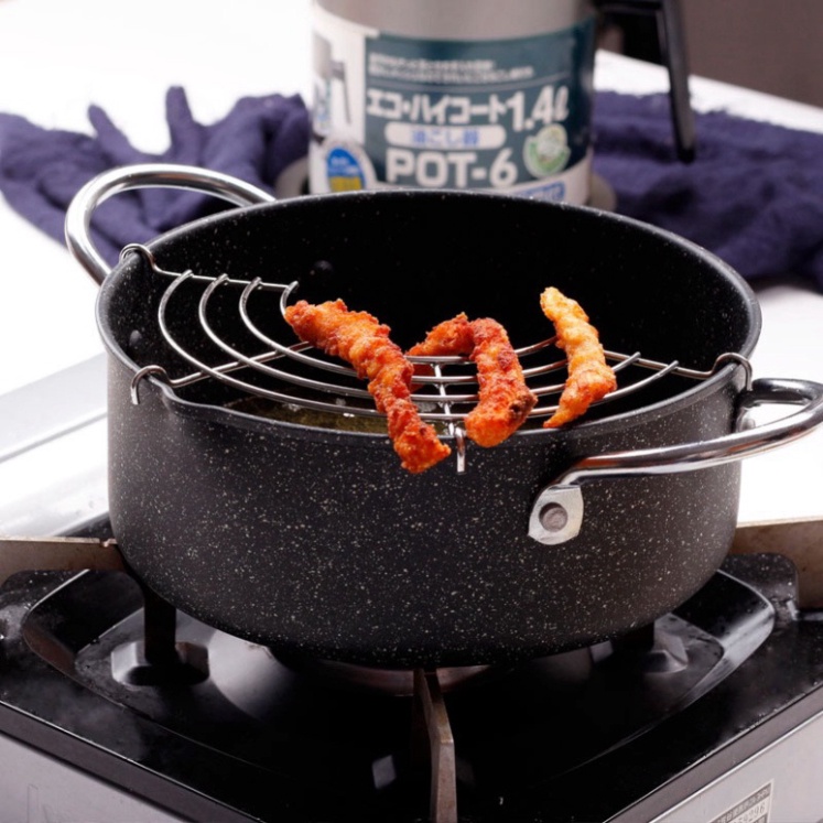 Nồi chiên chống dính Nhật size 20cm có khay ráo mỡ vân đá siêu bền. /