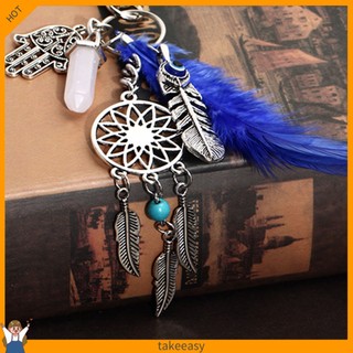 Móc Khóa Hình Dream Catcher Phối Lông Vũ Và Đá Opal Cổ Điển
