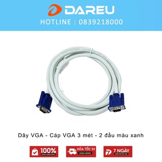 Dây VGA - Cáp VGA 3 mét - 2 đầu màu xanh - Chống nhiễu - Bảo hành 3 tháng