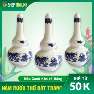 Nậm rượu Bát Tràng đồ thờ cúng đẹp men xanh kim vẽ vàng Shoptamlinh