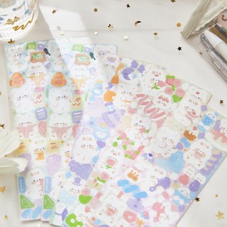 Zanmo tờ nhãn dán sticker gấu thỏ trắng decor toploader