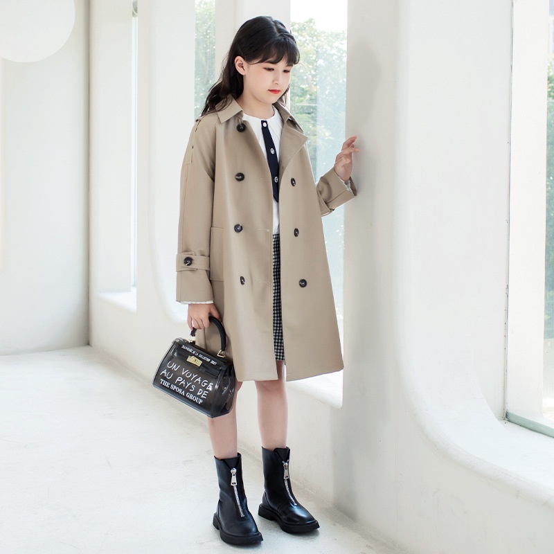 Áo Gió Cao Cấp Cho Bé Gái 8 Tuổi Phong Cách Trẻ Trung, Áo Khoác Măng Tô Mùa Xuân Và Mùa Thu Chất Cotton Dày Dặn