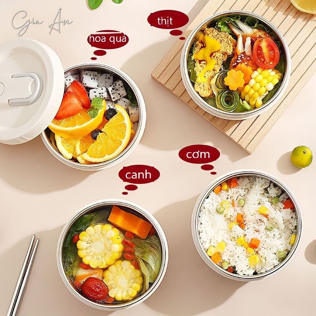 Hộp đựng cơm giữ nhiệt in chữ Lucky, Hộp cơm trưa văn phòng cách nhiệt bằng Inox 304.HC09- Gia Ân