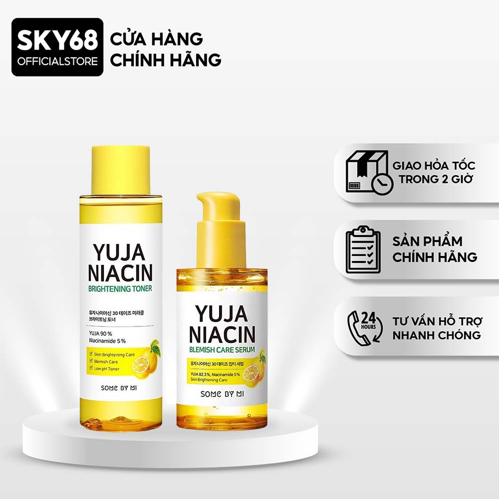 Combo Nước hoa hồng + Serum Dưỡng Ẩm, Trắng Da Chiết Xuất Quả Thanh Yên Some By Mi Yuja Niacin 30 Days (Toner + Serum)