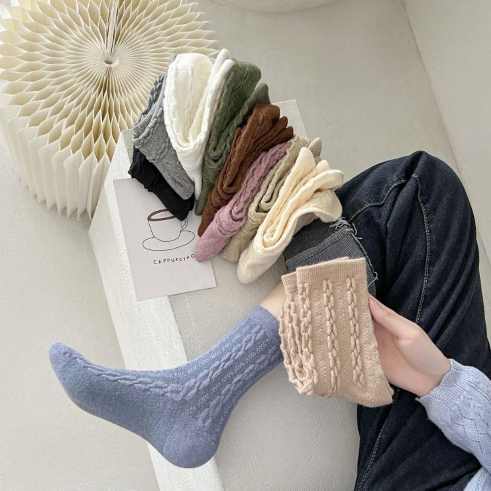 Đôi Vớ Len Dày Giữ Ấm Thoải Mái Màu Sắc Đơn Giản Dành Cho Nữ