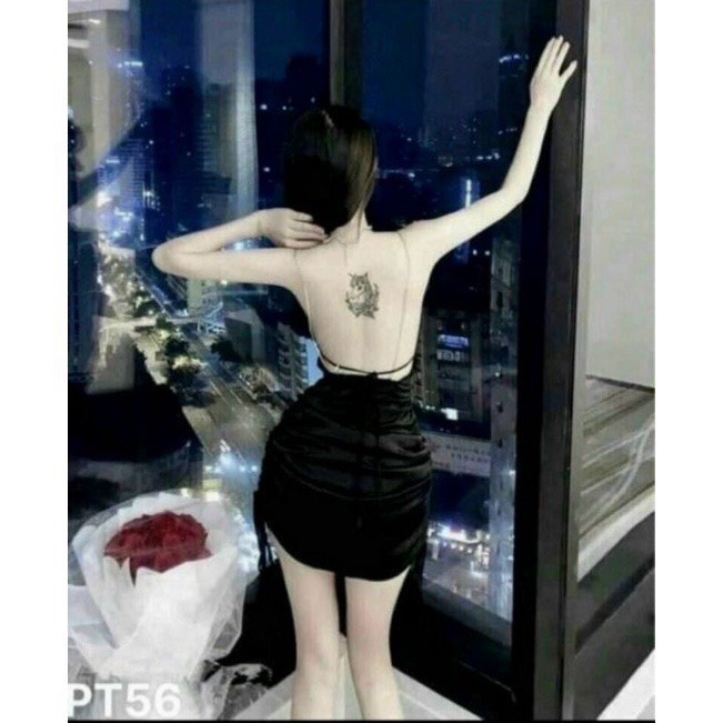 Đầm 2 dây xích nữ dáng body ngắn kiểu hở lưng có mút sexy
