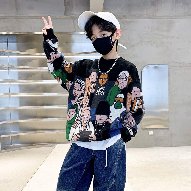 Áo Sweater Dệt Kim In Họa Tiết Hoạt Hình Dễ Phối Đồ Cho Bé