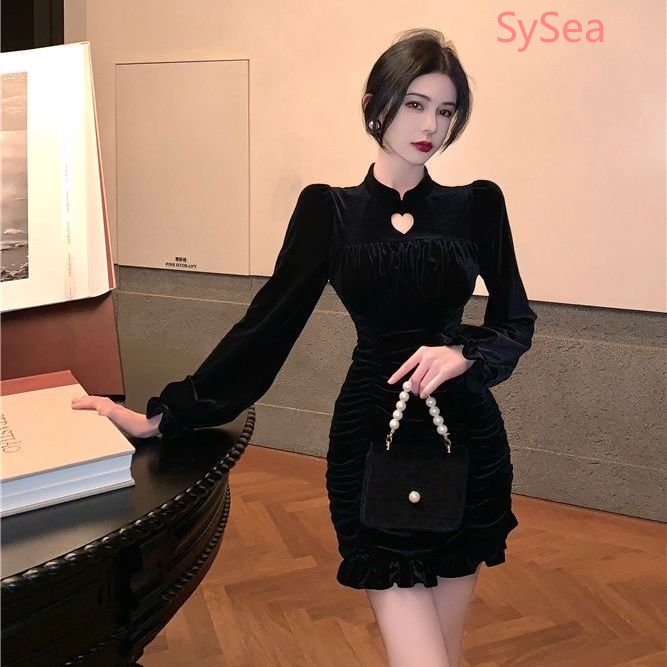 Đầm Dáng Ôm Xếp Ly Họa Tiết Trái Tim Thời Trang Mùa Thu Cho Nữ