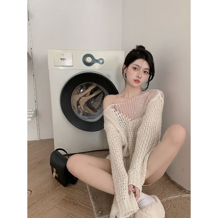 Áo cardigan len Áo Sweater Tay Dài Dáng Rộng Khoét Rỗng Phong Cách Hồng Kông Thời Trang Mùa Thu 2022 Mới