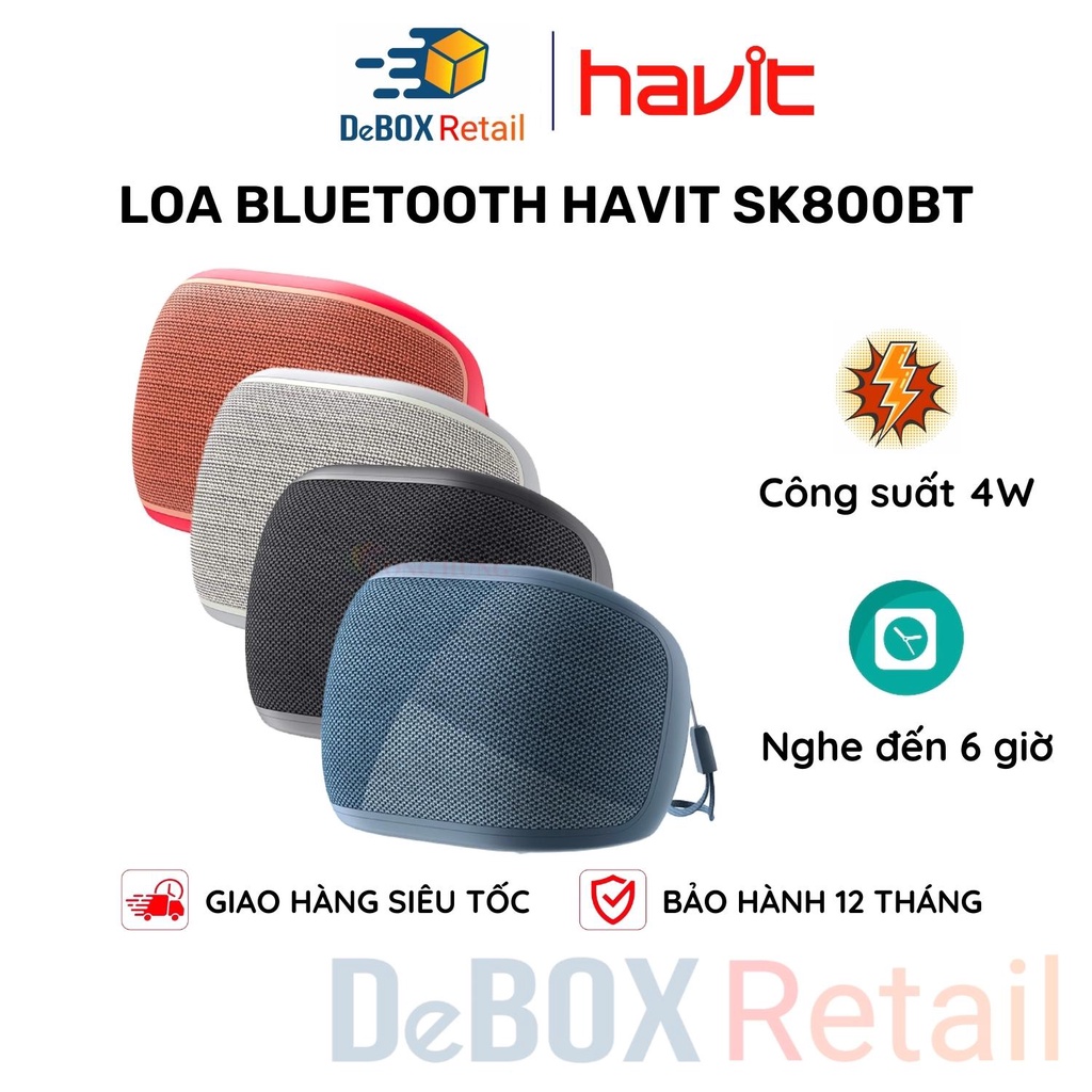Loa Bluetooth HAVIT SK800BT Thiết Kế Nhỏ Gọn, BT 5.0, Công Suất 4W, Thời Gian Nghe Nhạc Lên Đến 6H - Hàng Chính Hãng