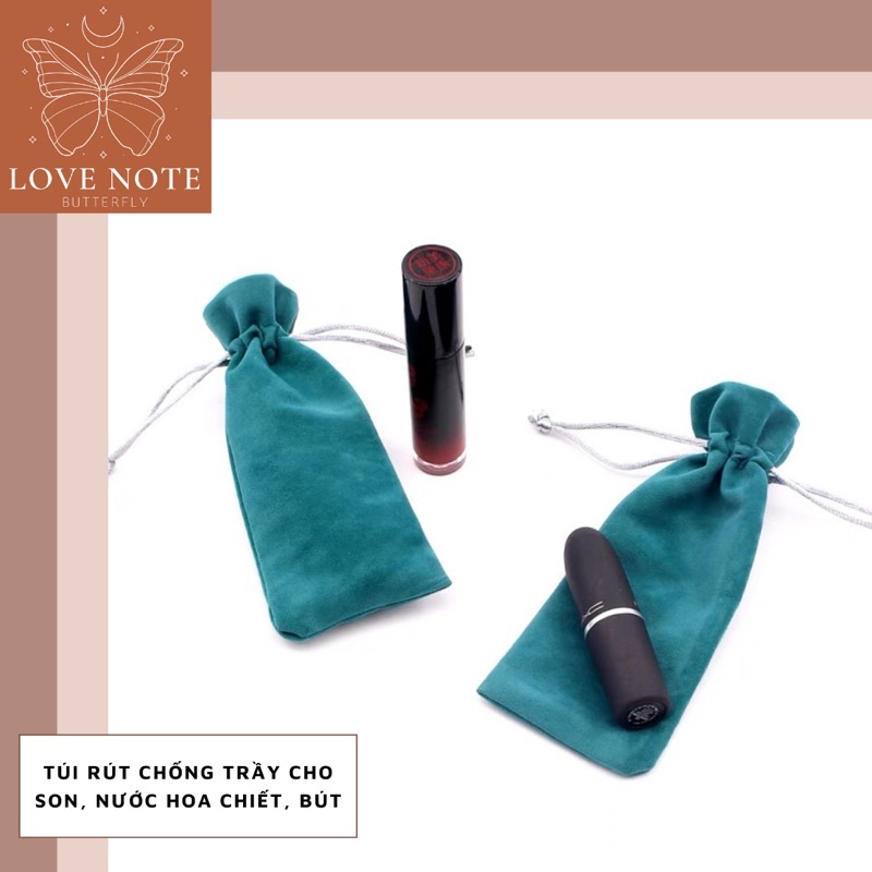 Túi rút vải nhung đựng son, nước hoa chiết, bút viết giúp chống trầy