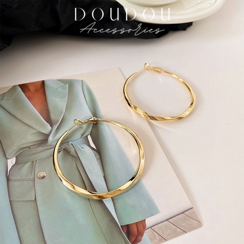 Bông tai nữ hot trend Doudou Khuyên tai tròn kim loại cá tính phong cách Âu Mỹ sang chảnh thời trang EH018