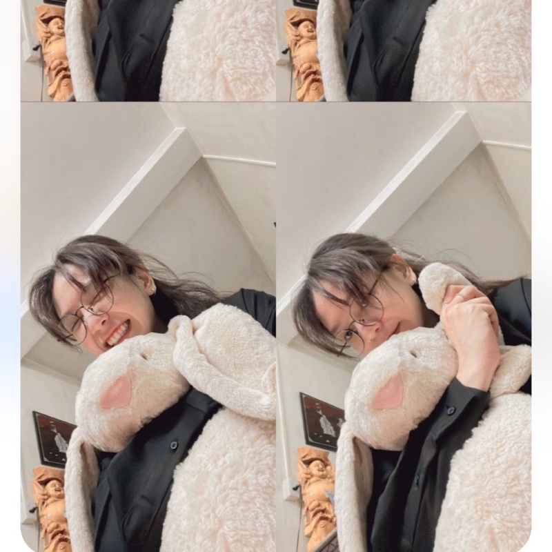 Thỏ bông trắng kem lông mịn cao cấp size to 60cm kèm yếm hoa dễ thương thú nhồi bông quà tặng|Gauxinhcorner