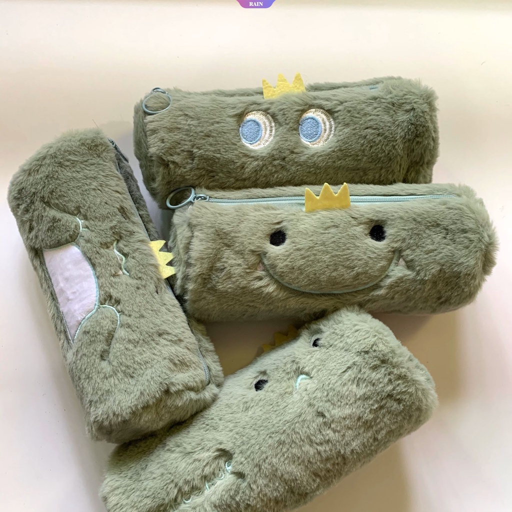 Túi Đựng Bút Hình Khủng Long Nhồi Bông Màu Xanh Lá Dễ Thương Cho Học Sinh / Văn Phòng