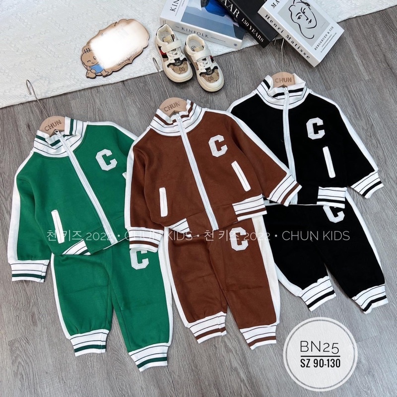 Bộ thể thao thu đông bé trai, bộ nỉ dài tay, bộ nỉ kéo khoá cao cấp, hàng siêu cấp