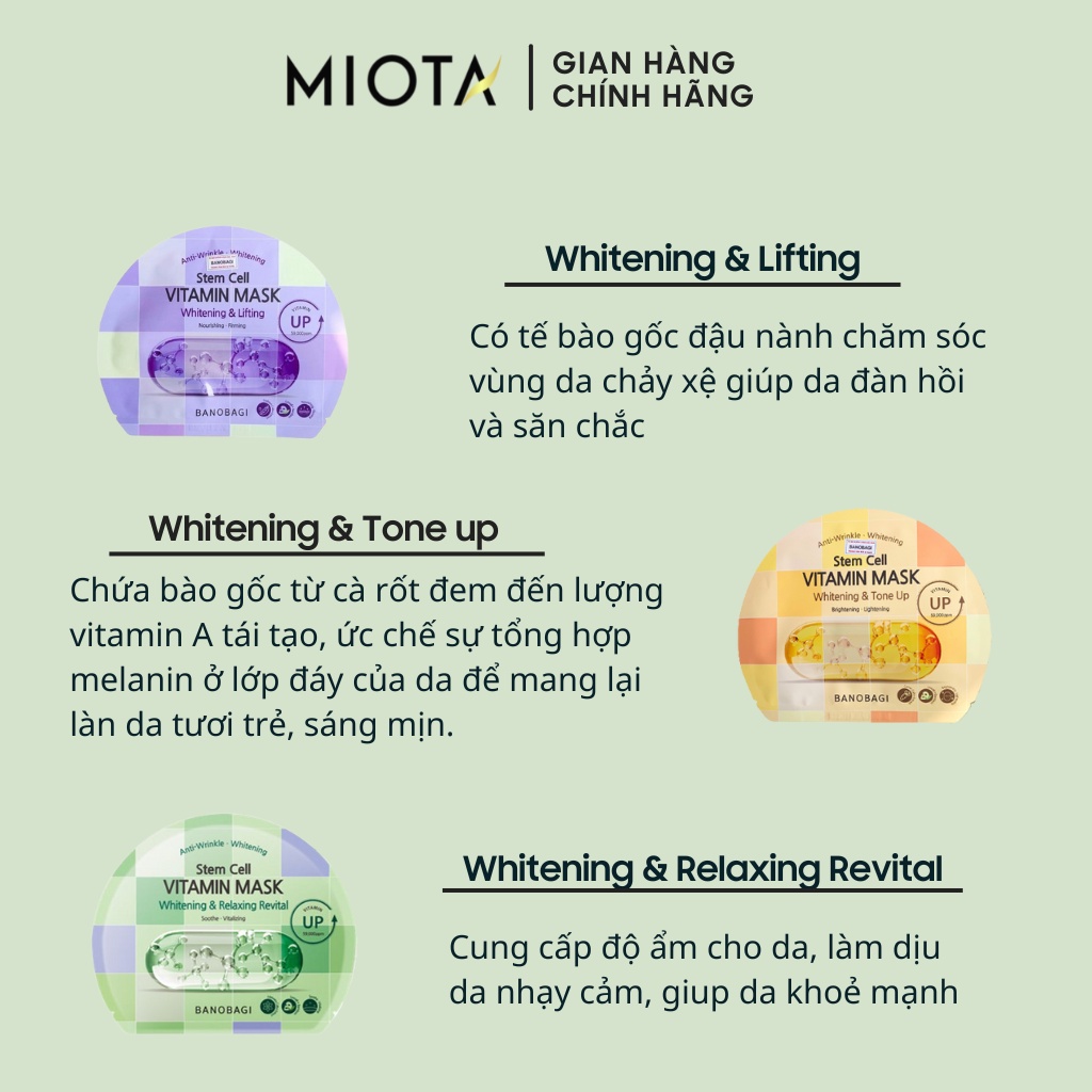 Mặt Nạ Dưỡng Ẩm Trắng Da BANOBAGI Stem Cell Vitamin Mask 30ml