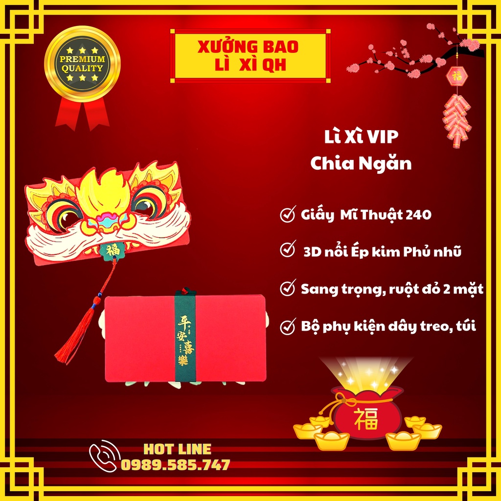 🧧Bao lì xì chia ngăn VIP xếp lớp độc đáo may mắn tài lộc Xuân Quý Mão Tết 2023 tặng kèm túi và phụ kện