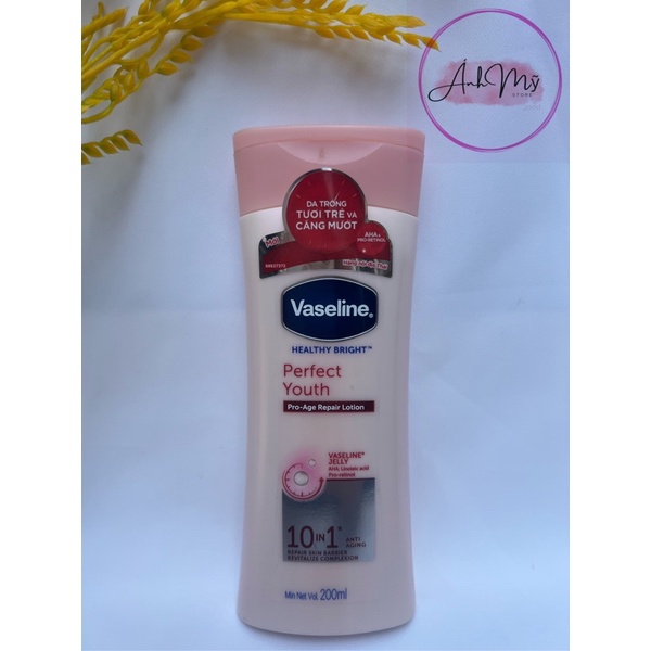 Sữa Dưỡng Thể Vaseline 200ml Sáng Da & Ngăn Ngừa Lão Hóa Healthy White Perfect 10 AHA & Pro-Retinol