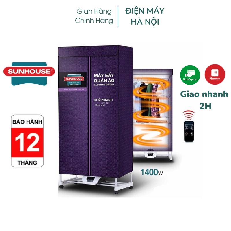 (GIAO HỎA TỐC HÀ NỘI) Máy sấy quần áo Sunhouse SHD2707, tủ sấy quần áo - Sấy 15kg, Hàng chính hãng
