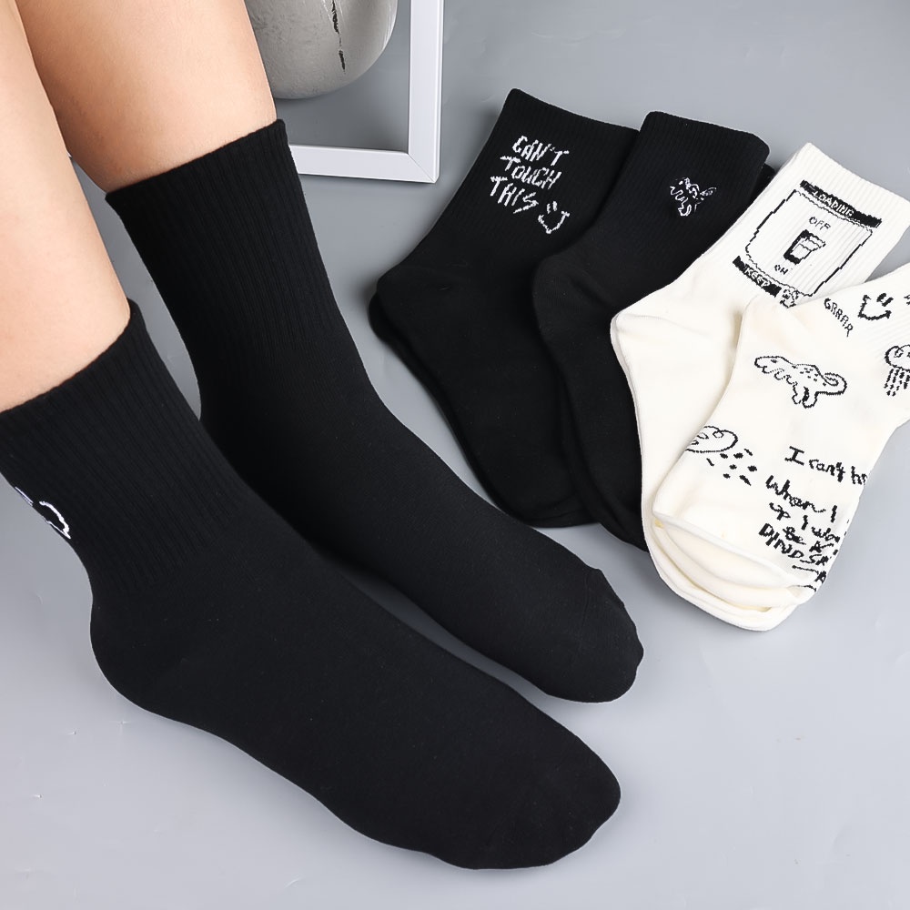 Vớ Cotton Dài Mềm Mại Thoải Mái Thoáng Khí Thêu Họa Tiết Khủng Long Graffiti Dễ Thương Thời Trang Phong Cách Hàn Quốc