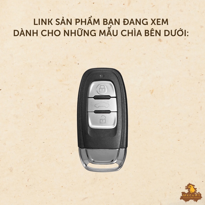 Bao da chìa khoá xe ô tô Audi serie A, Q5,... Macaws - Da bò thật Buttero Ý, may tay thủ công
