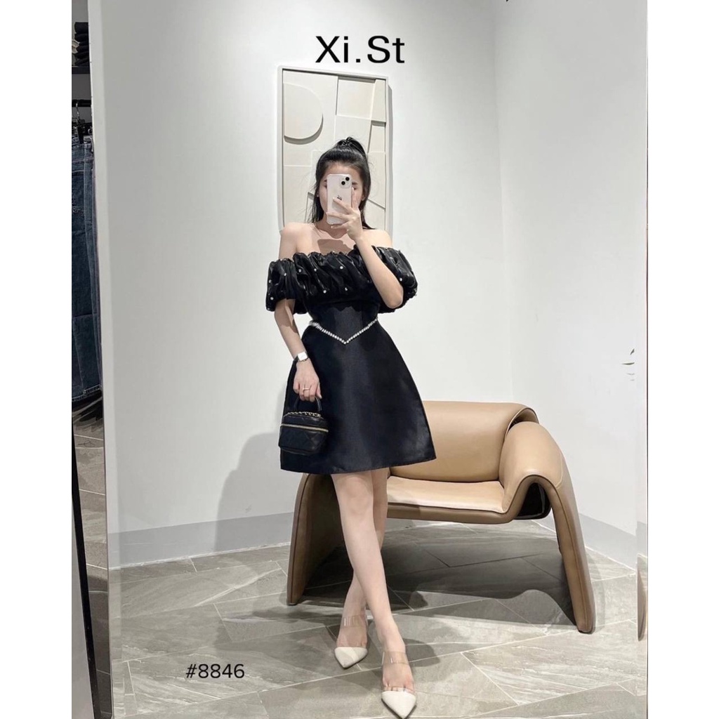 Đầm dự tiệc trễ vai bèo đính cườm sang trọng VILLA DRESS | BigBuy360 - bigbuy360.vn