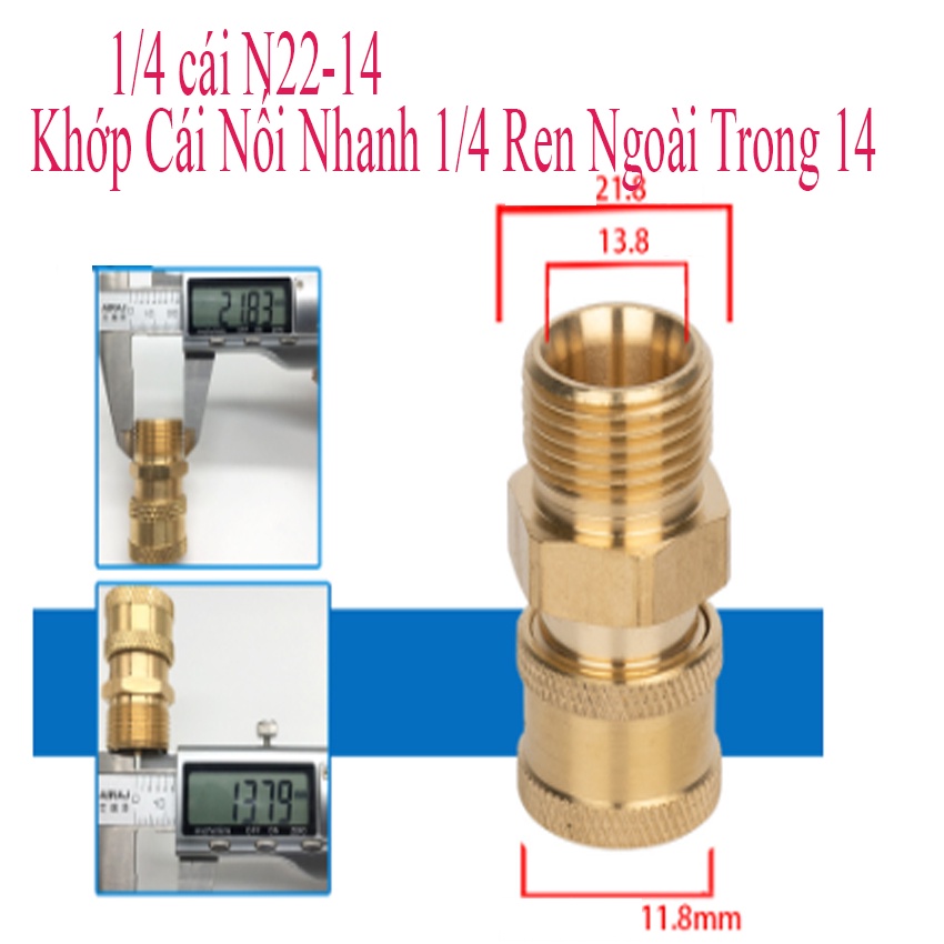 Bộ Khớp Nối Nhanh 1/4" Đủ Các Loại Ren 13mm 14mm 18mm 22mm Dành Cho Máy Rửa Xe Cao Áp Gia Đình Mini