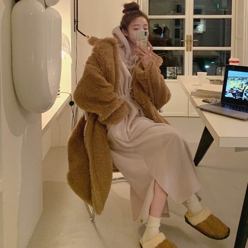 Đầm Hoodie Dài Tay Màu Sắc Thời Trang Hàn Quốc Cho Nữ