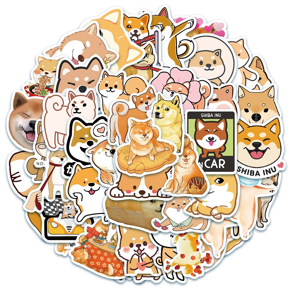 SET 50 STICKER Shiba Inu & Corgi Chống Thấm Nước Trang Trí Điện Thoại , Laptop , Vali Siêu Cute