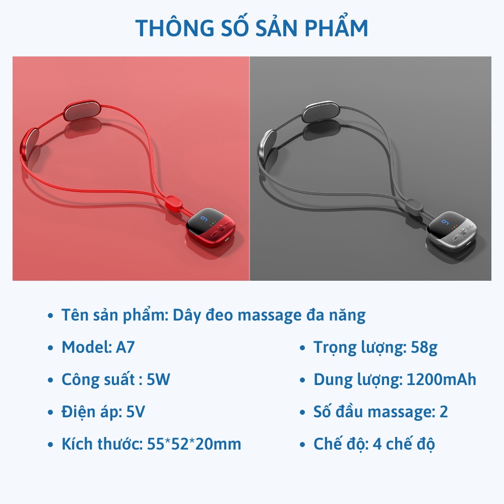 Dây đeo massage cổ vai gáy CTFAST A7 công nghệ xung điện kép kết hợp 9 cường độ rung hỗ trợ giảm đau mỏi cơ