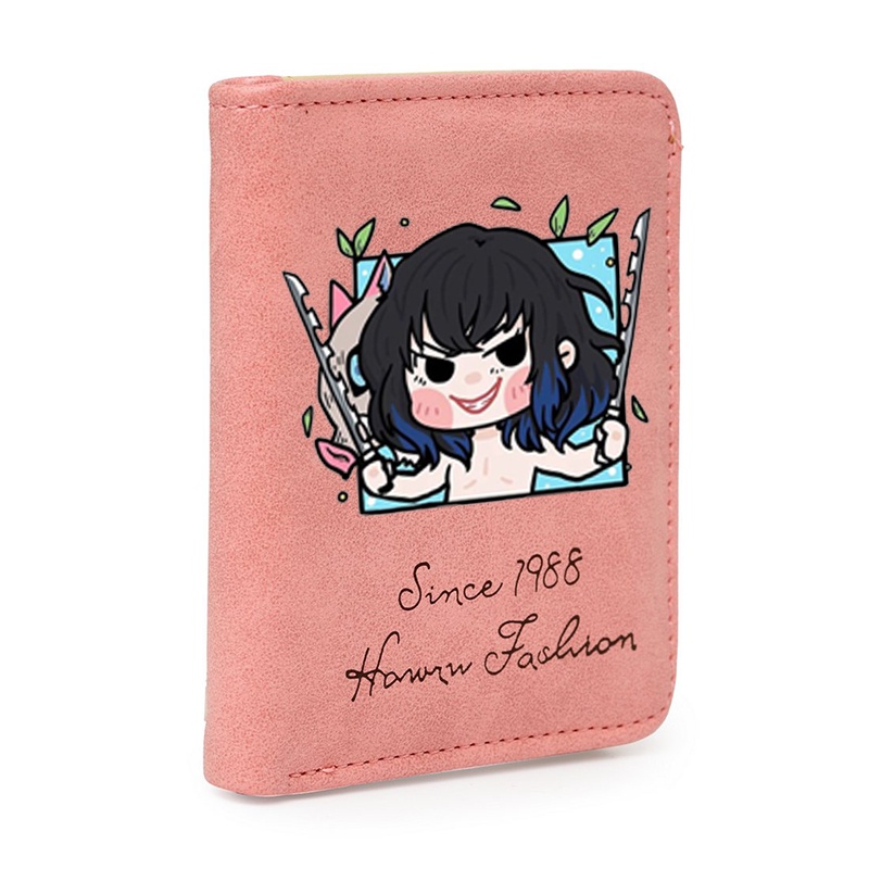 Ví ngắn in hình KIMETSU NO YAIBA Thanh Gươm Diệt Quỷ ver CHIBI VUÔNG đen hồng cầm tay tiện lợi anime chibi