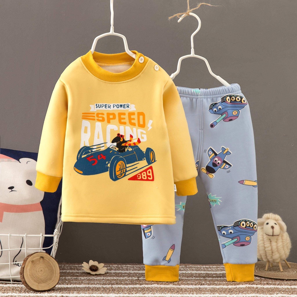 (QiQi BG 18-27kg) Bộ quần áo trẻ em - Bộ nỉ lót lông nhung quảng châu xuất Hàn cao cấp cho bé gái 4-6t