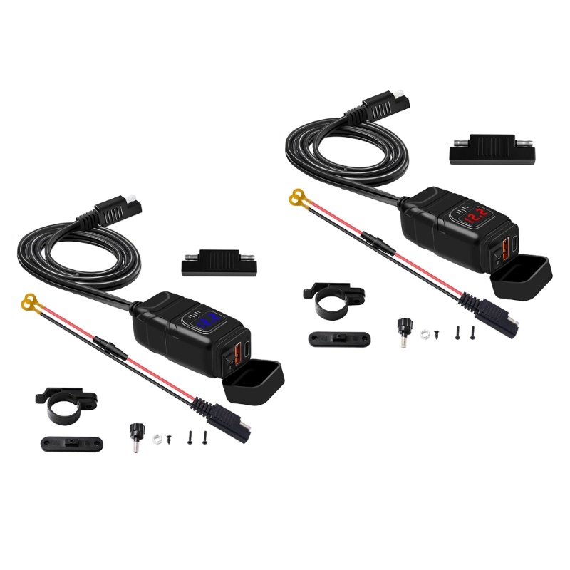 Cục Sạc IOR QC3.0 Hai Cổng USB 12V Chống Thấm Nước Có Công Tắc Vôn Kế SAE Cho Xe Máy